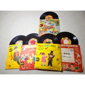 Lot 5 Vintage Cricket Records Childrens 45 78 RPM Cowboy Square Dance Kitsch Art